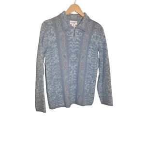 Pendleton Womens Blue Merino Wool Full Zip Paisley Pattern Sweater Size MP